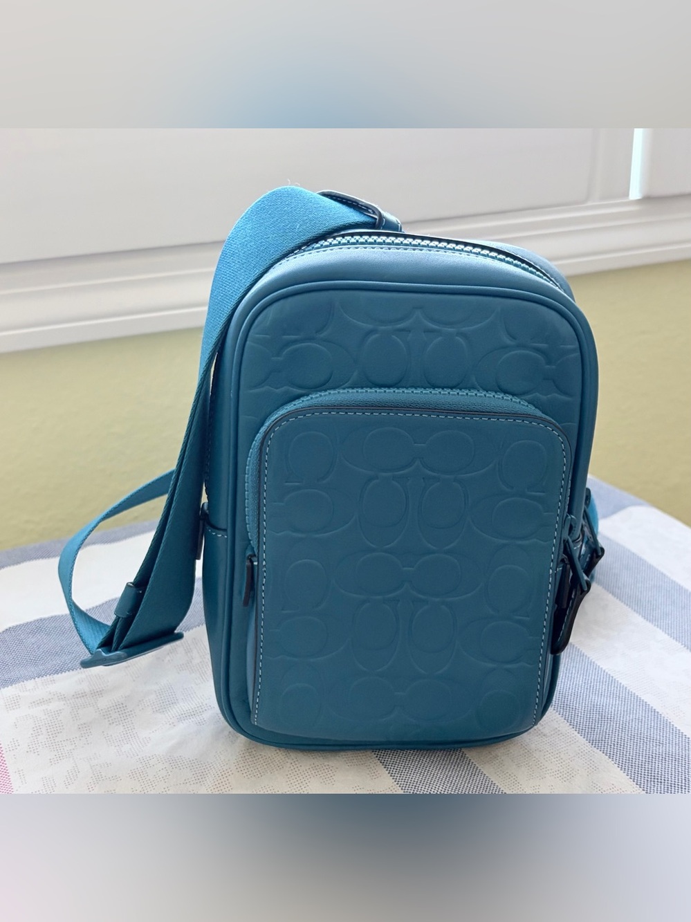 Coach Teal Embossed Signature Crossbody Belt Bag for Men